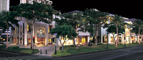 Shopping at Kalakaua Avenue - the luxury row, Tiffany & Co. , Coach, Gucci,  Yves Saint Laurent, Channel